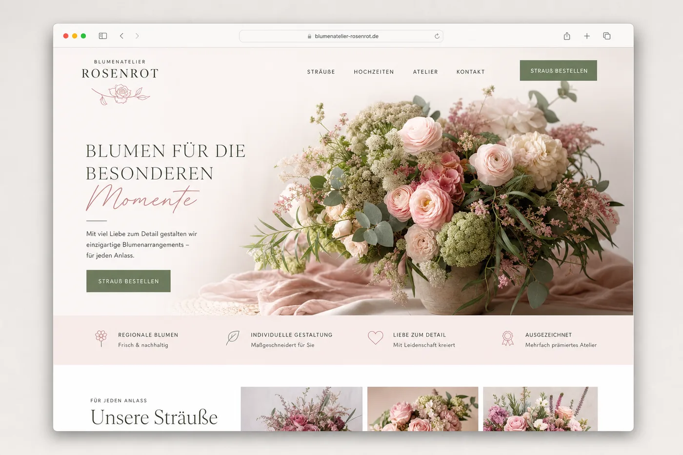 Elegante Website für ein Blumenatelier