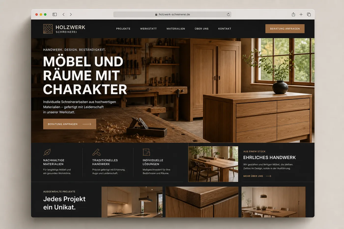 Konzept: Website der Holzwerk Schreinerei